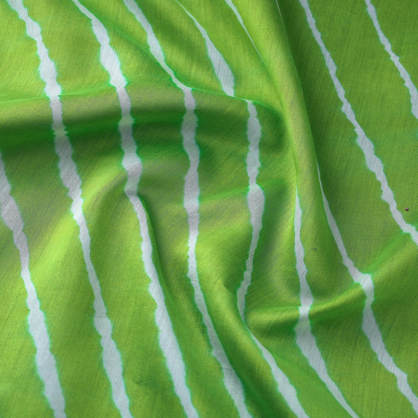 Green Handloom Chanderi Silk Tie-Dye Leheriya Fabric