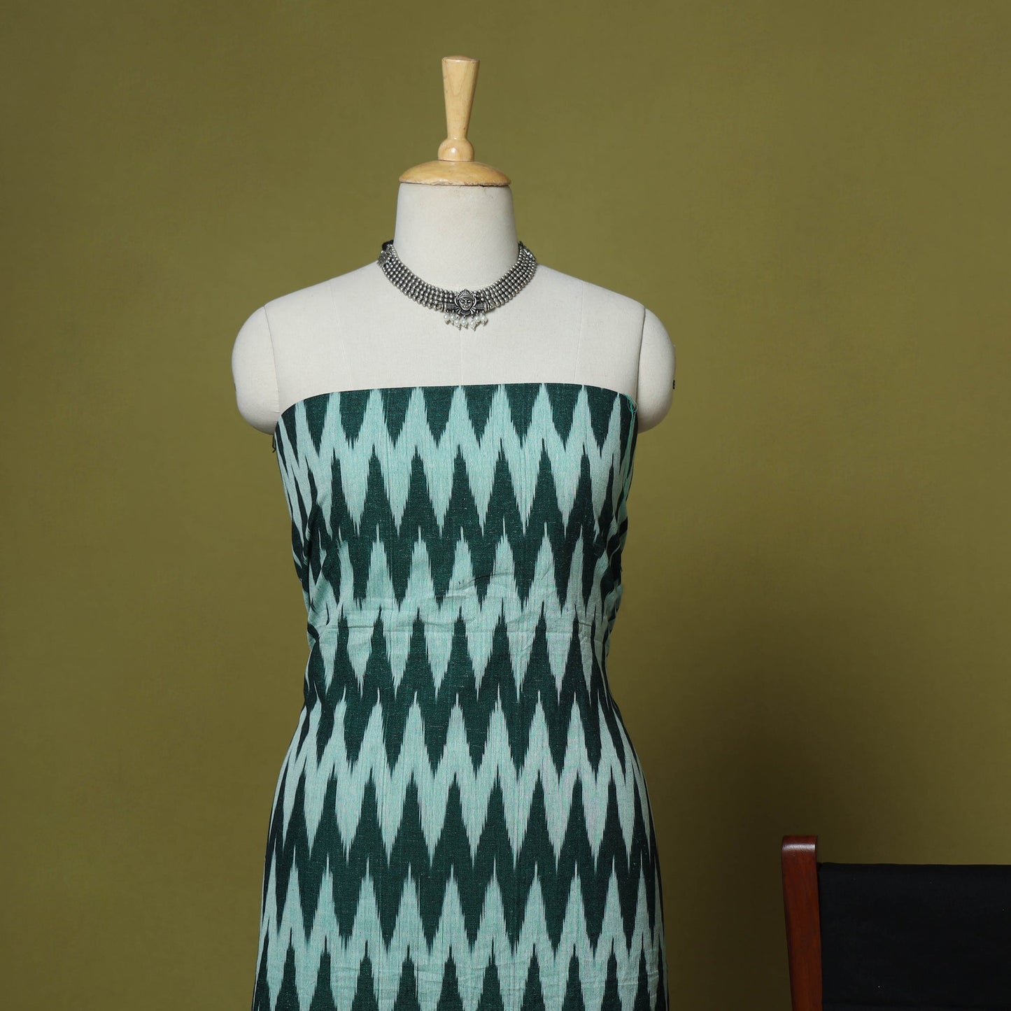 Green - handloom cotton 3pc pochampally ikat dress material