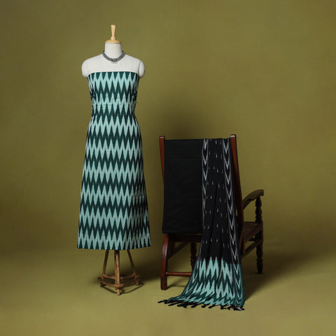 Green - handloom cotton 3pc pochampally ikat dress material