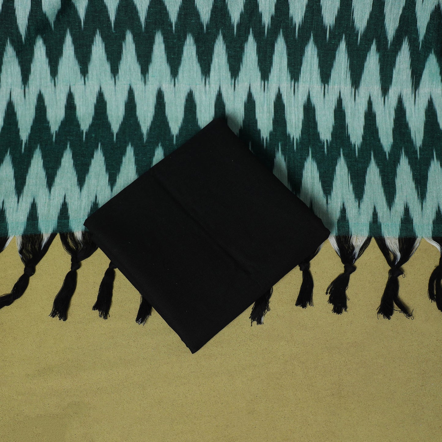 Green - handloom cotton 3pc pochampally ikat dress material