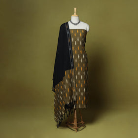 Green - handloom cotton 3pc pochampally ikat dress material