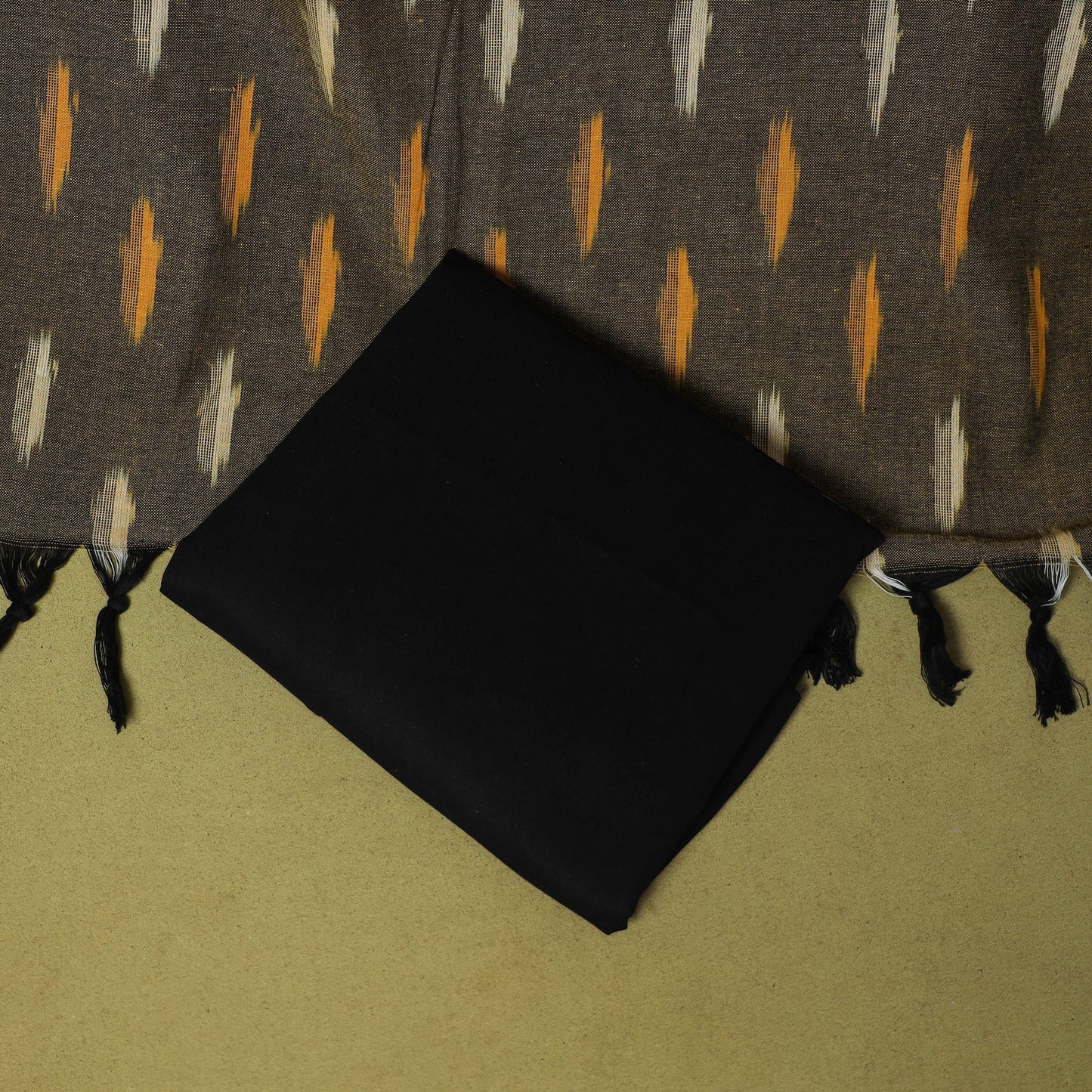 Green - handloom cotton 3pc pochampally ikat dress material