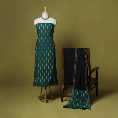 Green - handloom cotton 3pc pochampally ikat dress material