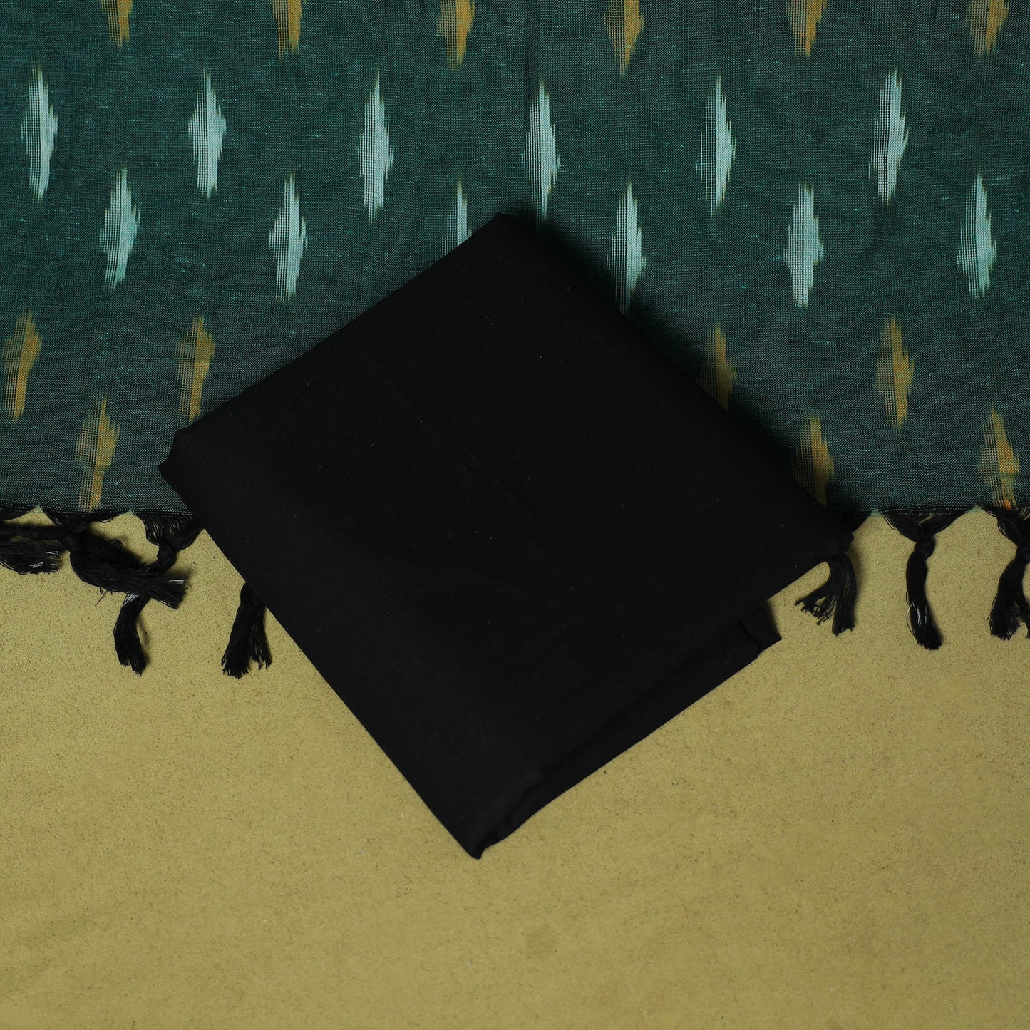 Green - handloom cotton 3pc pochampally ikat dress material