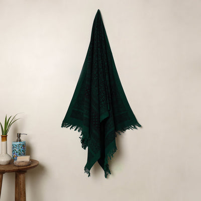 Buy Green Handloom Cotton Bagh Print Towel