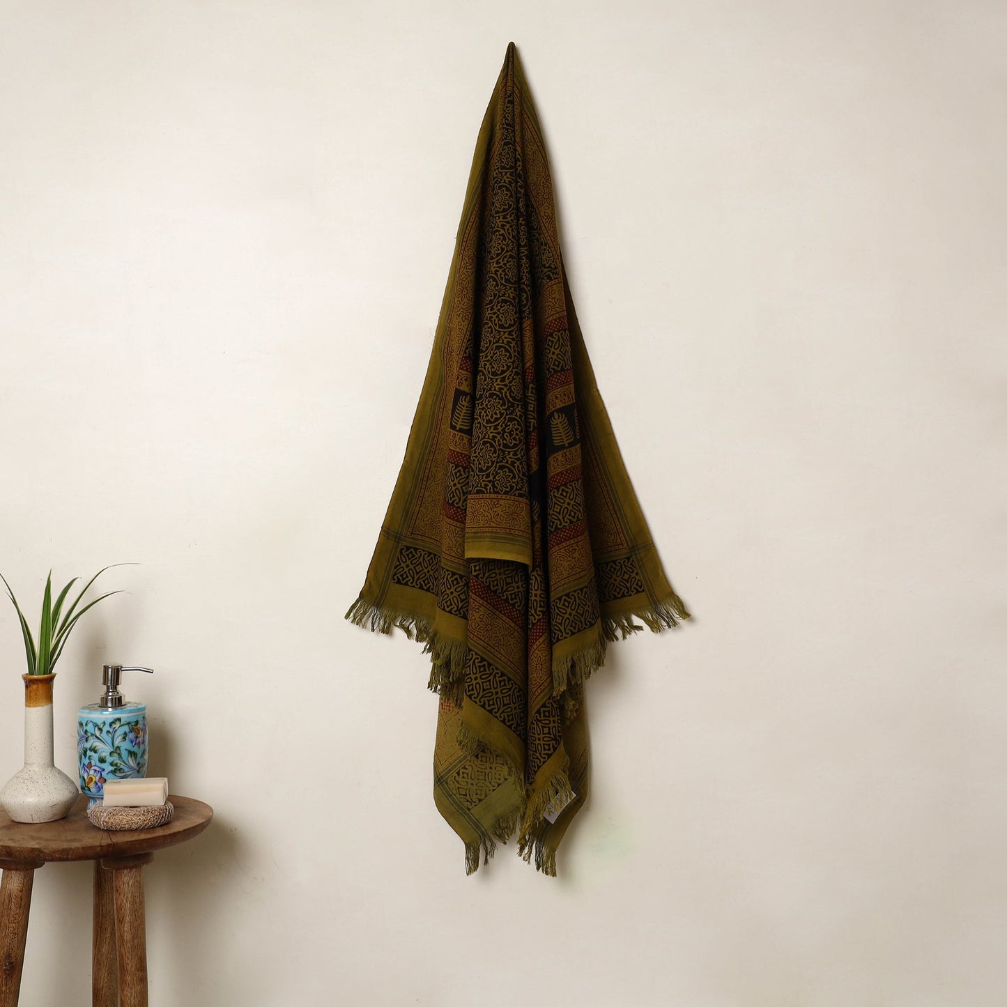 Buy Green Handloom Cotton Bagh Print Towel