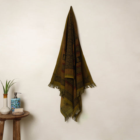 Buy Green Handloom Cotton Bagh Print Towel