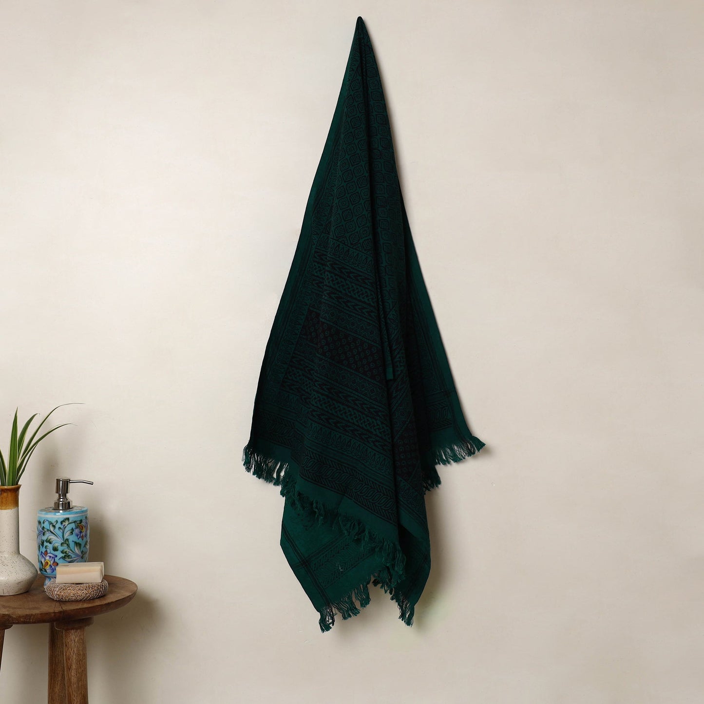 Buy Green Handloom Cotton Bagh Print Towel