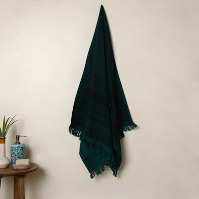 Buy Green Handloom Cotton Bagh Print Towel
