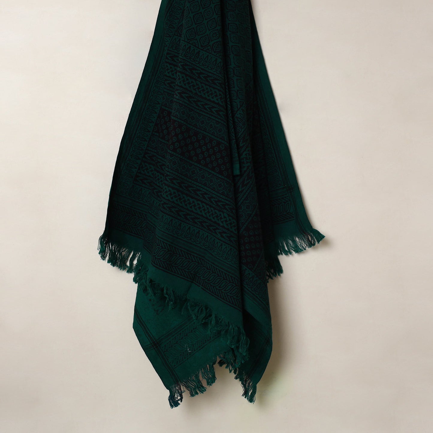 Buy Green Handloom Cotton Bagh Print Towel