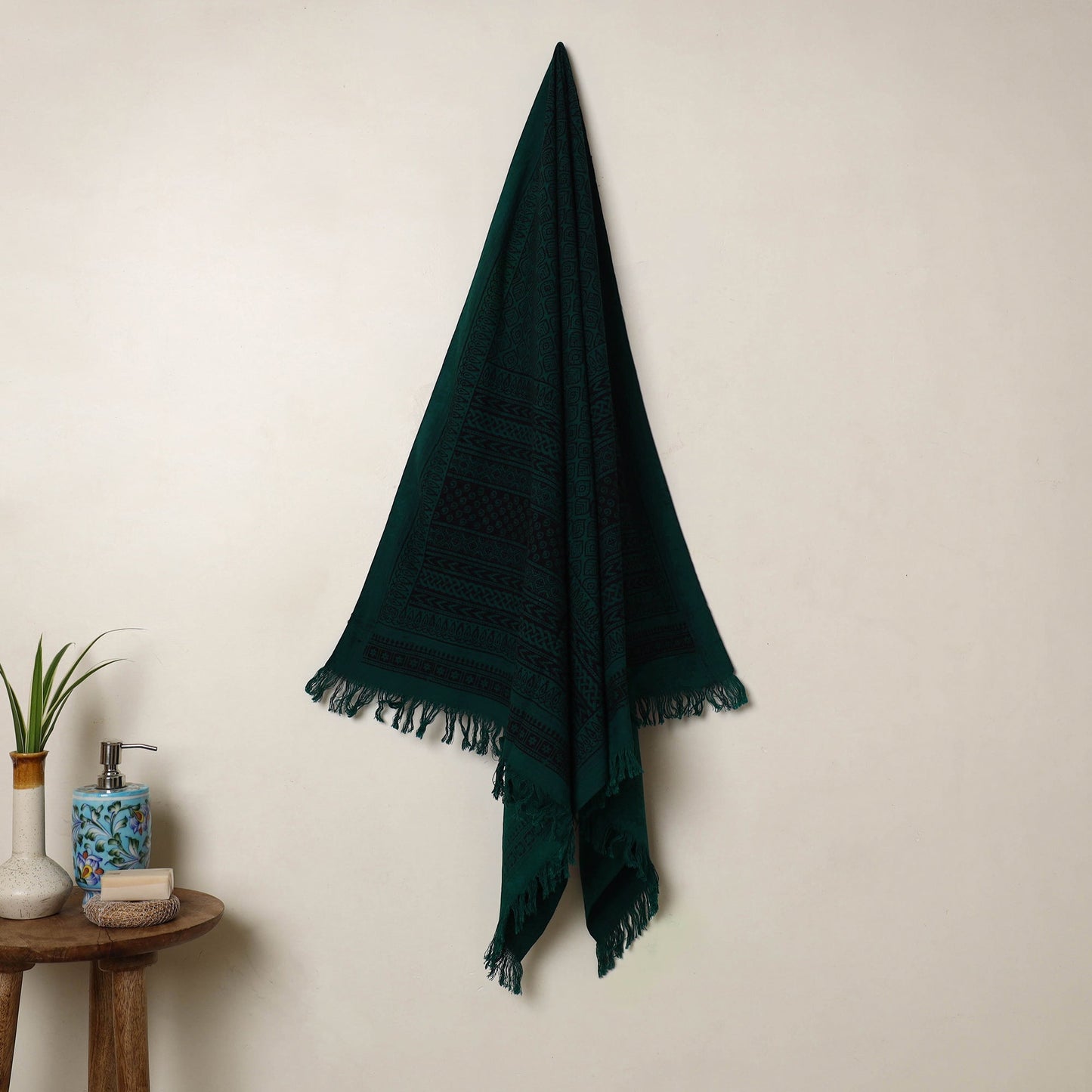 Buy Green Handloom Cotton Bagh Print Towel