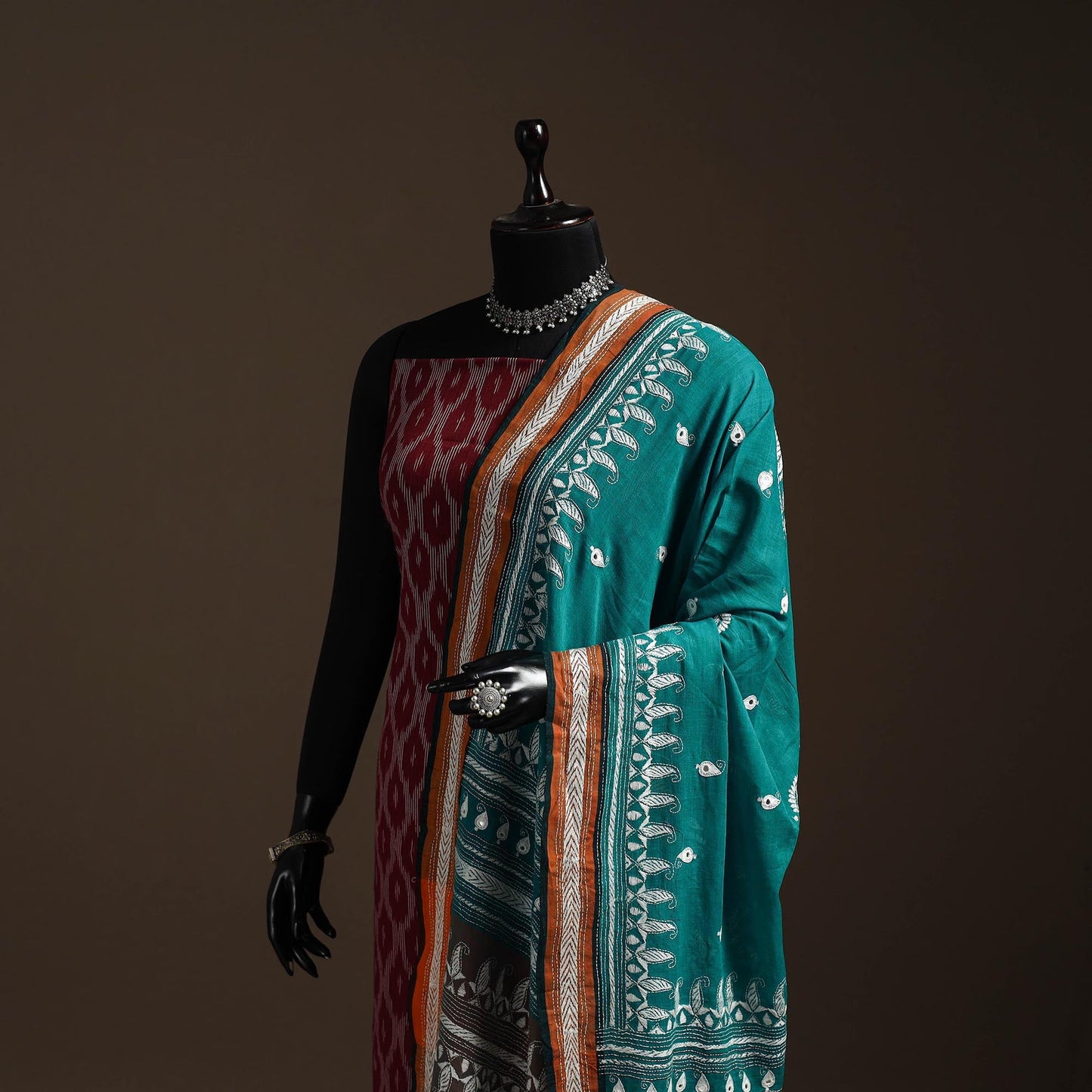 Green - handloom cotton bengal hand kantha work dupatta 10