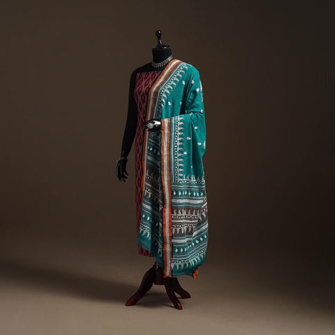 Green - handloom cotton bengal hand kantha work dupatta 10