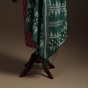 Green - handloom cotton bengal hand kantha work dupatta 13