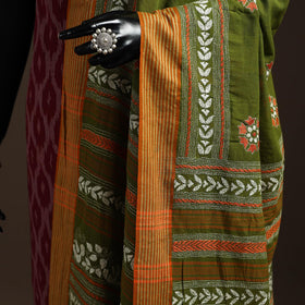 Green - handloom cotton bengal hand kantha work dupatta 28