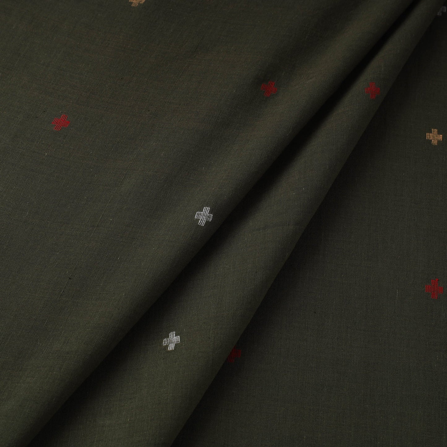 Green Handloom Cotton Bengal Jamdani Fabric