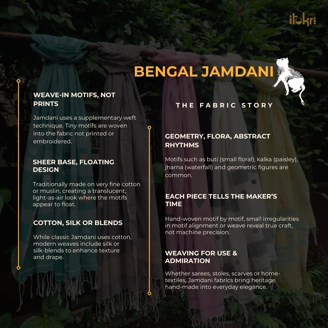 Green - handloom cotton bengal jamdani fabric 05