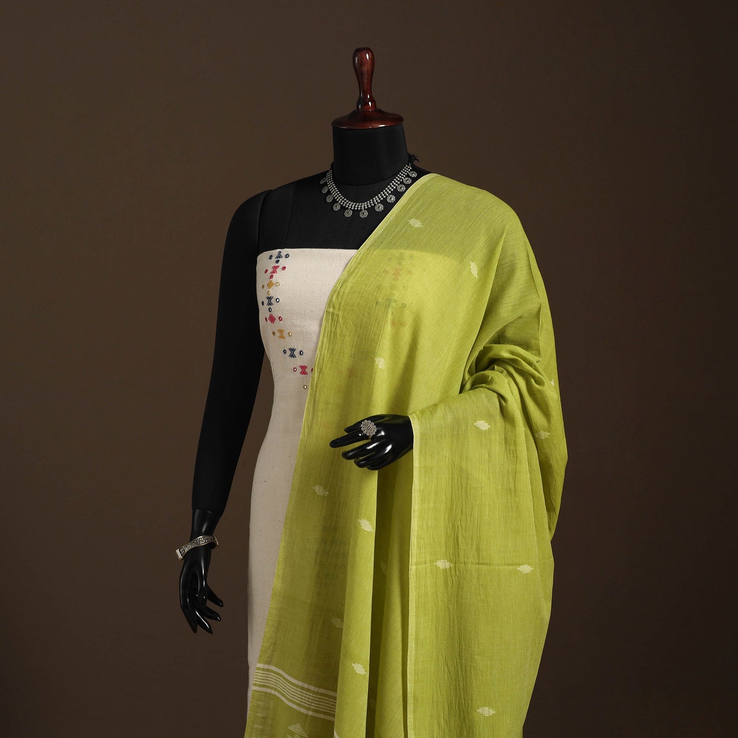 Green - handloom cotton burdwan jamdani dupatta 04