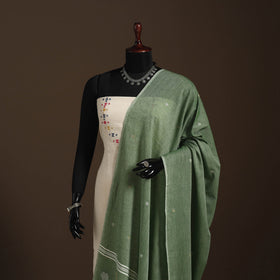 Green Handloom Cotton Burdwan Jamdani Dupatta