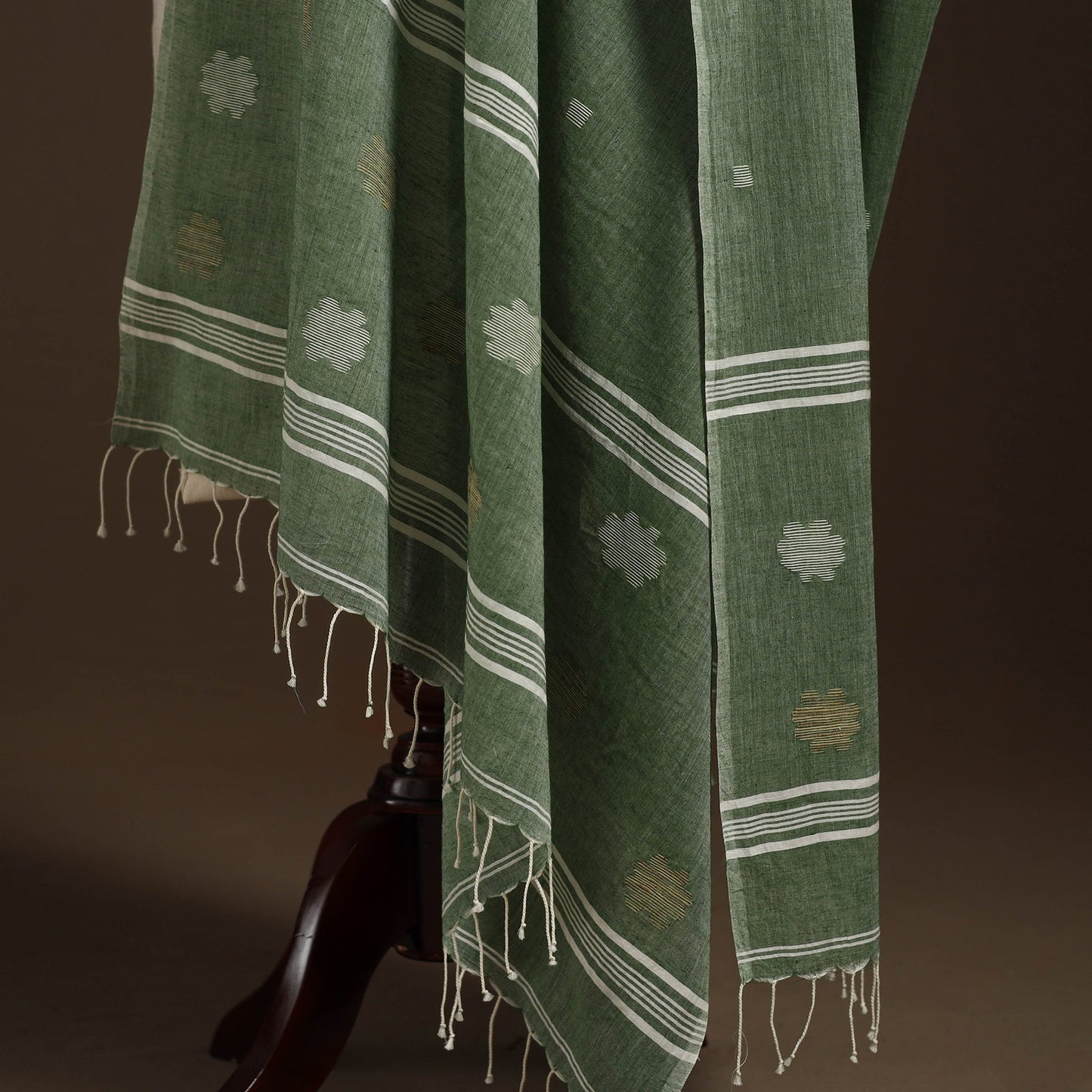 Green Handloom Cotton Burdwan Jamdani Dupatta