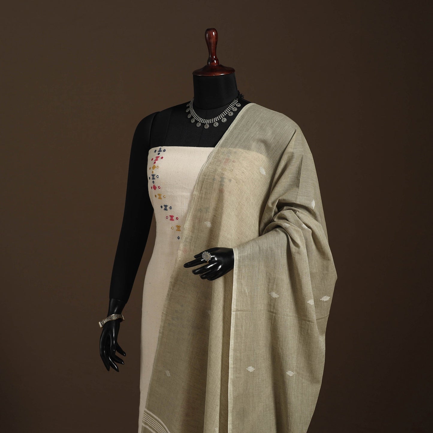 Green - handloom cotton burdwan jamdani dupatta 20