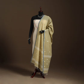 Green Handloom Cotton Burdwan Jamdani Dupatta