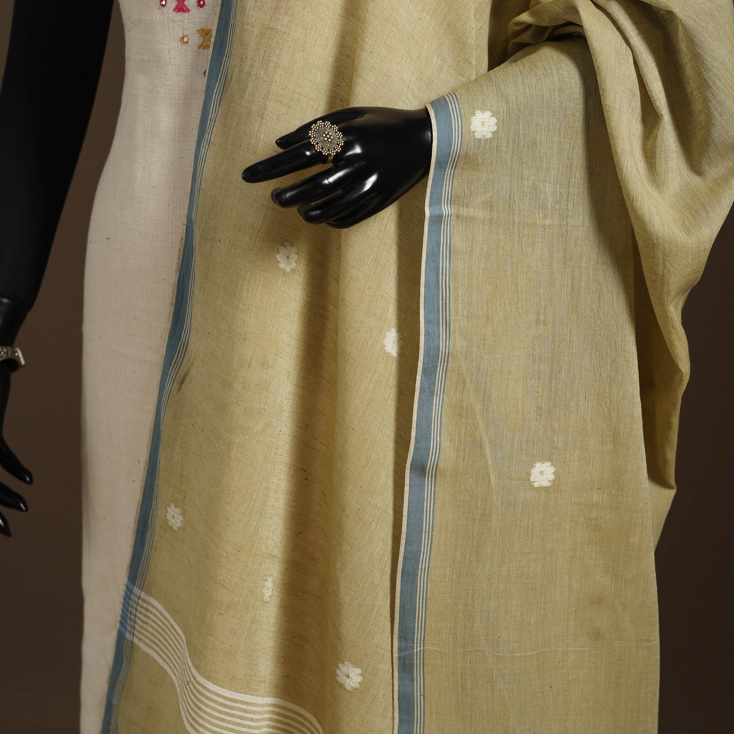 Green Handloom Cotton Burdwan Jamdani Dupatta