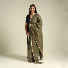 Green Handloom Cotton Burdwan Jamdani Dupatta