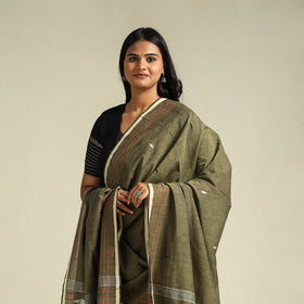 Green Handloom Cotton Burdwan Jamdani Dupatta