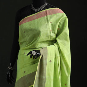 Green - handloom cotton buti srikakulam jamdani saree 04