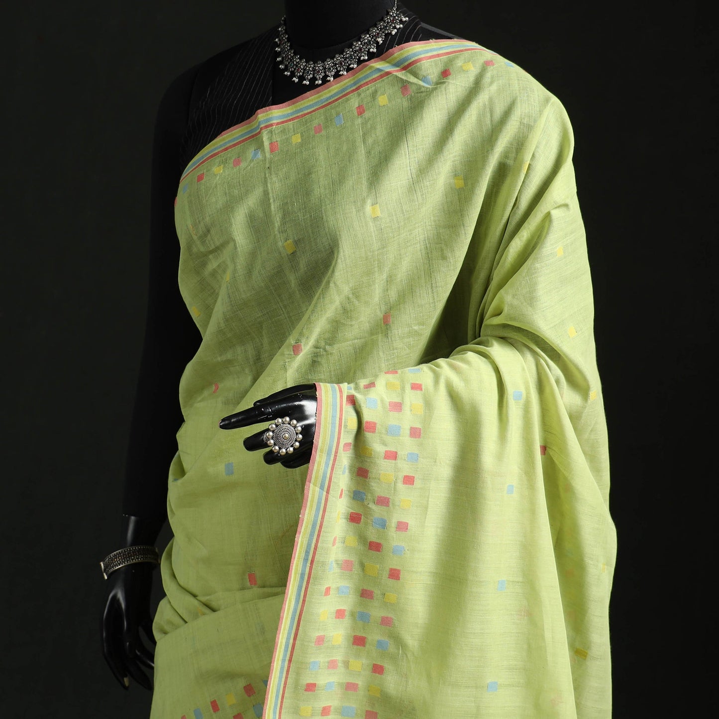 Green - handloom cotton buti srikakulam jamdani saree 05