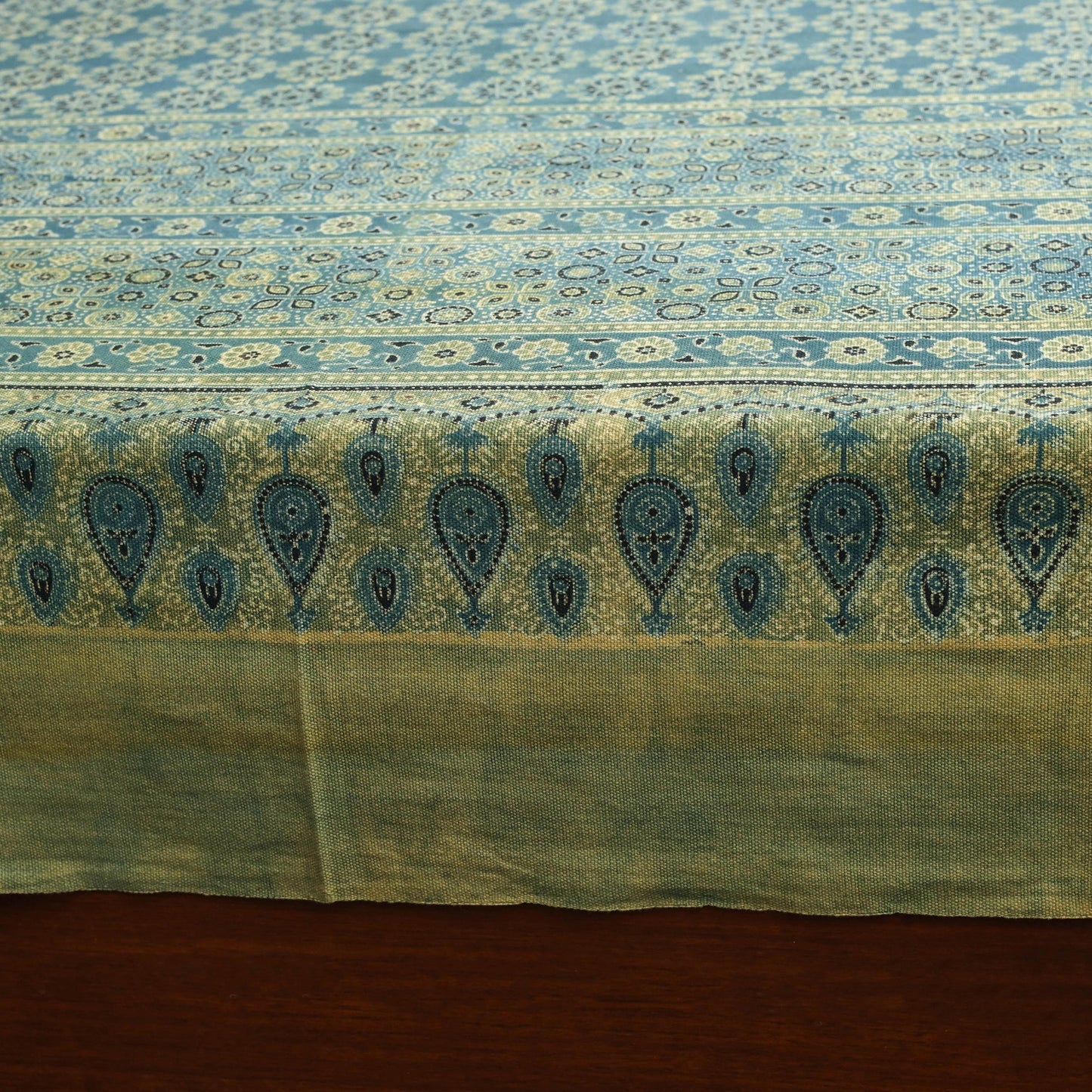 Green Handloom Cotton Block Print Double Ajrakh Bed Sheet
