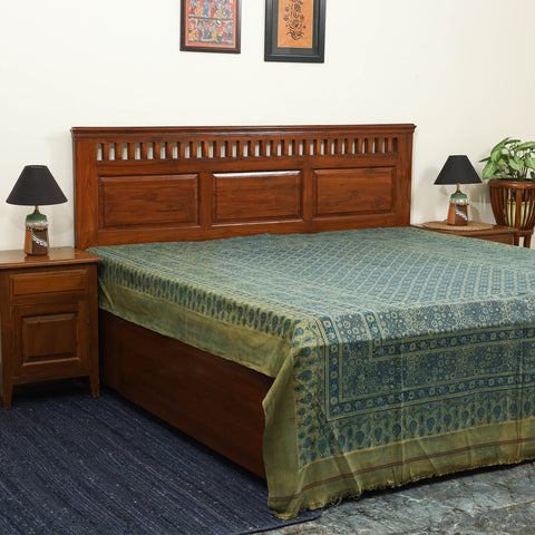 Green Handloom Cotton Block Print Double Ajrakh Bed Sheet