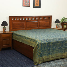 Green Handloom Cotton Block Print Double Ajrakh Bed Sheet