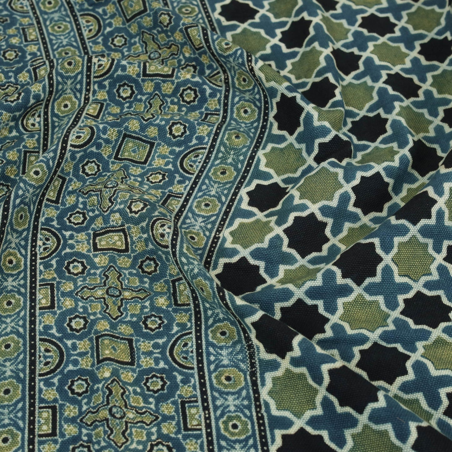 Green Handloom Cotton Block Print Double Ajrakh Bed Sheet