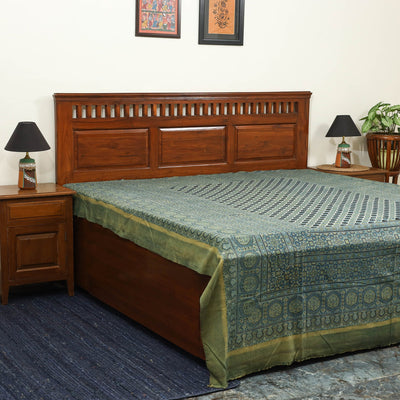 Green Handloom Cotton Block Print Double Ajrakh Bed Sheet
