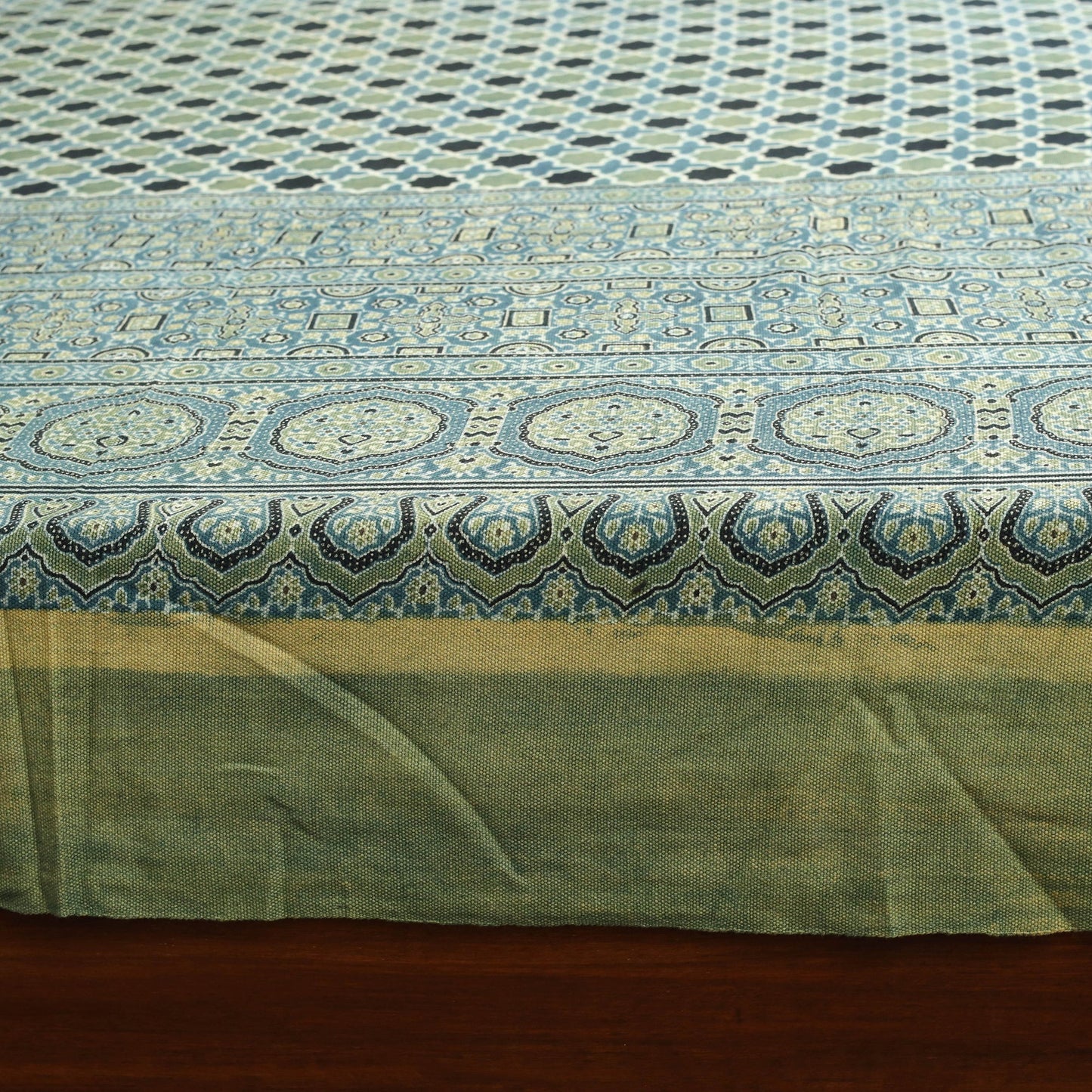 Green Handloom Cotton Block Print Double Ajrakh Bed Sheet