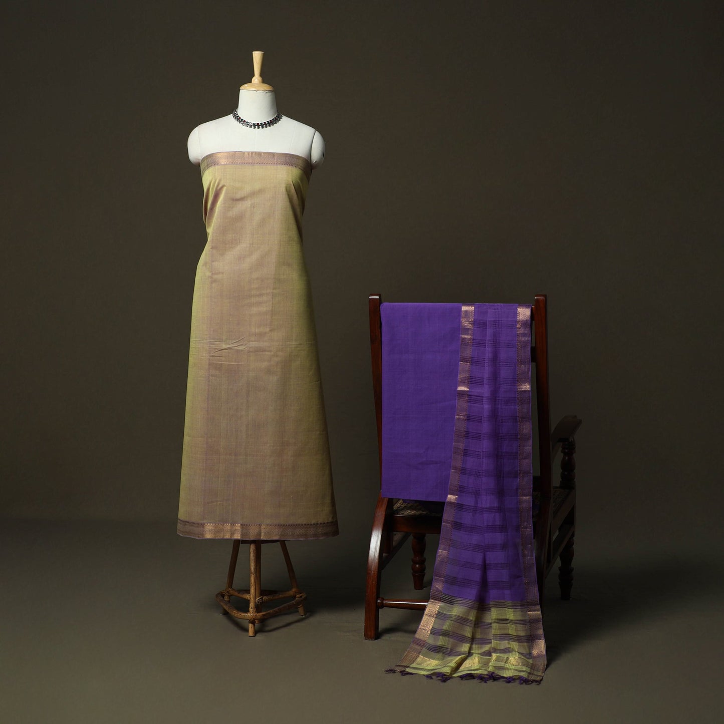 Handloom cotton mangalagiri 3pc unstitched dress material