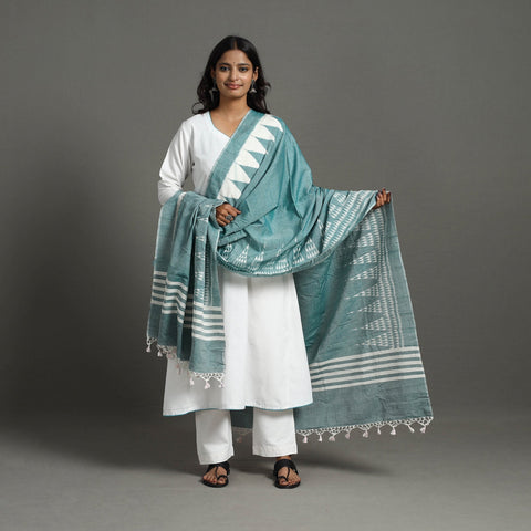  Green Handloom Cotton Maniabandha Ikat Dupatta