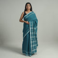 Green - handloom cotton phulia jamdani saree with tassels