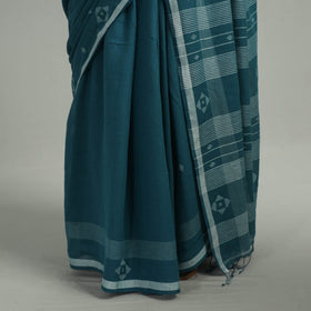 Green - handloom cotton phulia jamdani saree with tassels