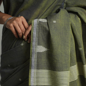 Green - handloom cotton phulia jamdani saree with tassels