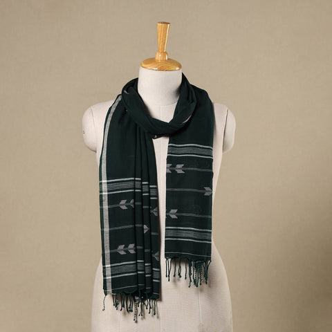 Green - handloom cotton phulia jamdani stole with tassels