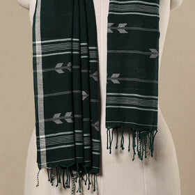 Green - handloom cotton phulia jamdani stole with tassels