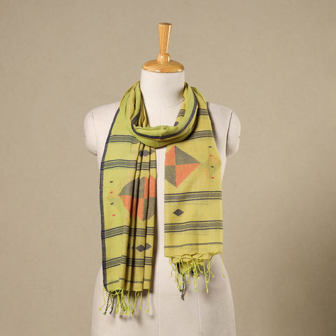 Green - handloom cotton phulia jamdani stole with tassels