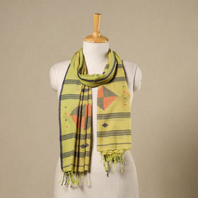 Green - handloom cotton phulia jamdani stole with tassels