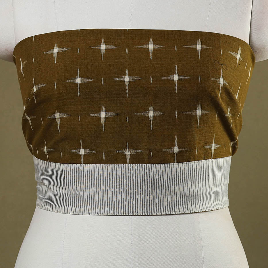 Green Handloom Cotton Pochampally Double Ikat Blouse Piece