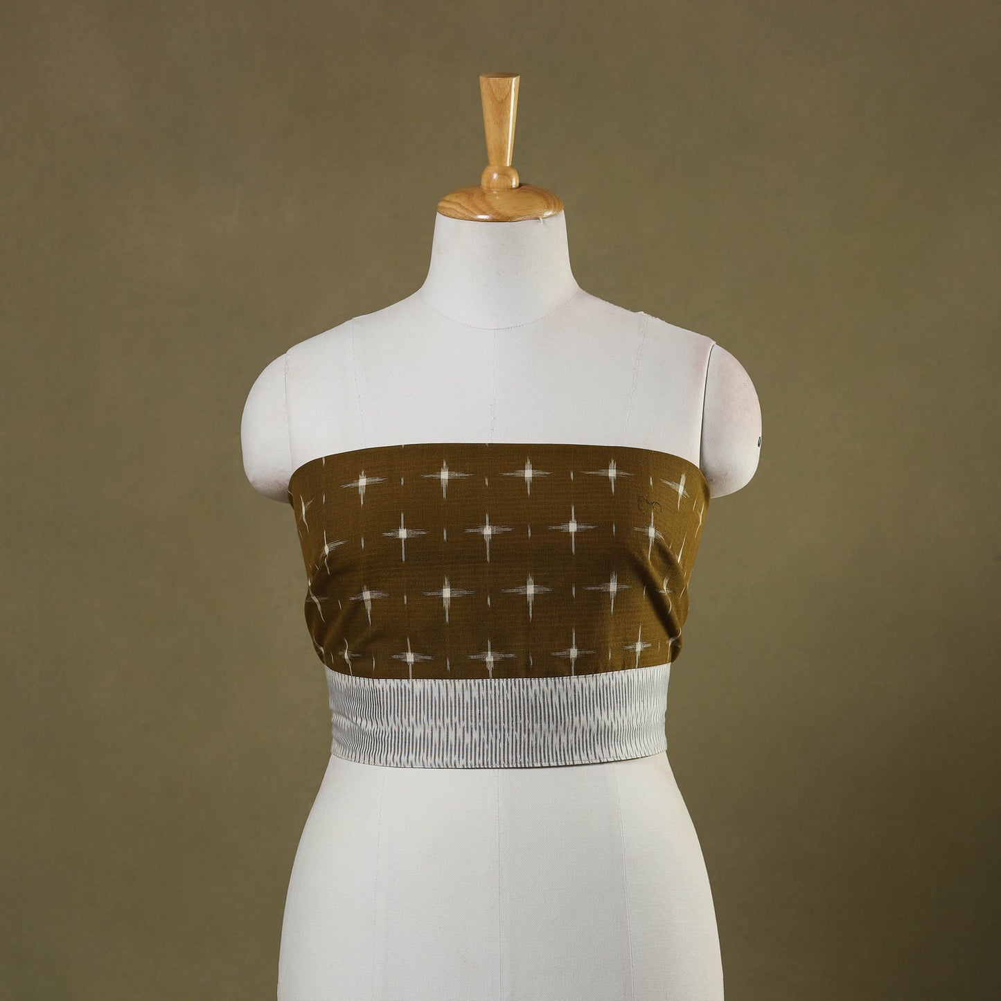 Green Handloom Cotton Pochampally Double Ikat Blouse Piece