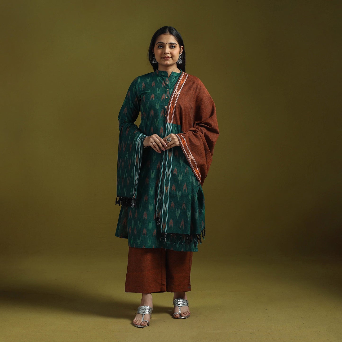 Handloom cotton pochampally ikat 3pc kurta set for women 10