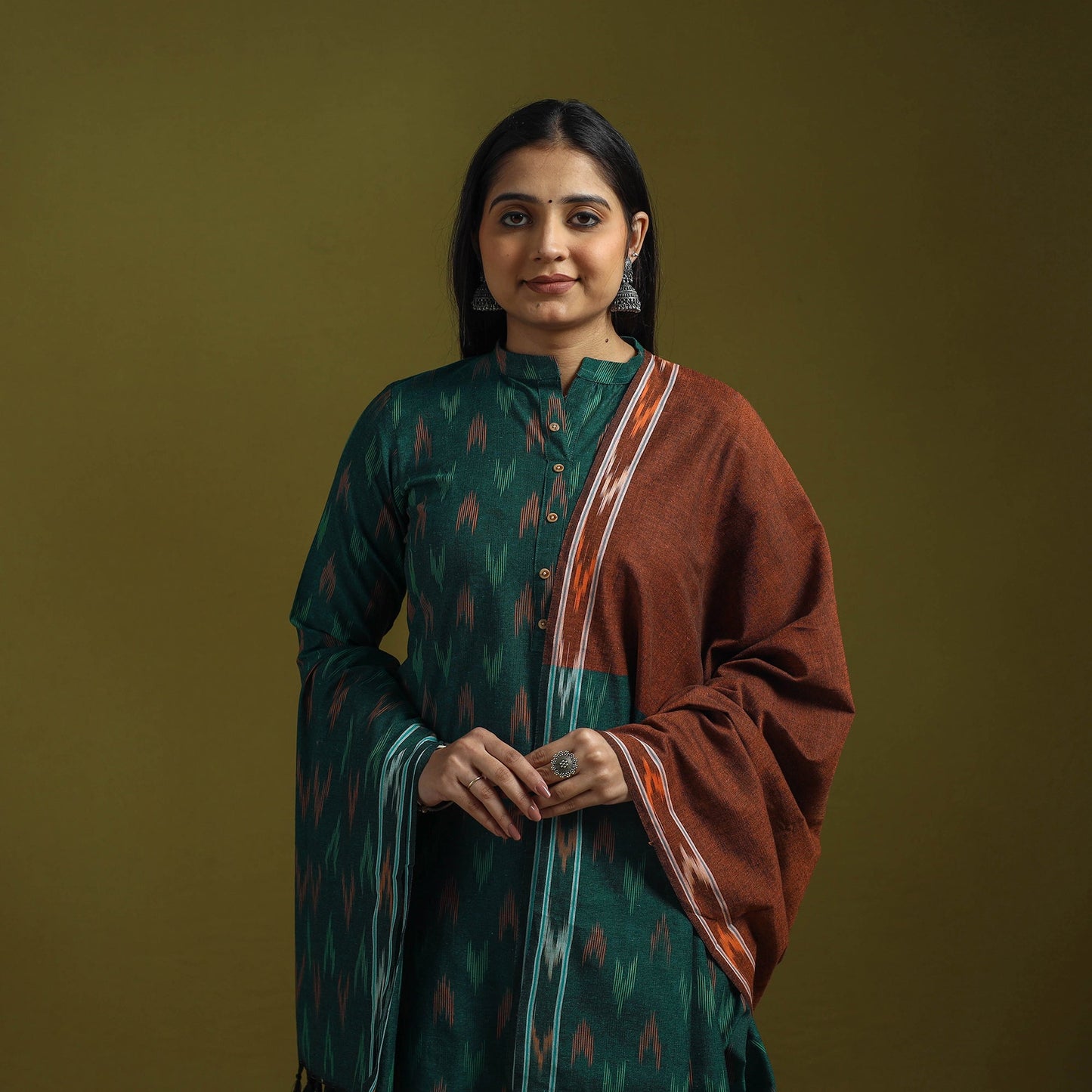 Handloom cotton pochampally ikat 3pc kurta set for women 10